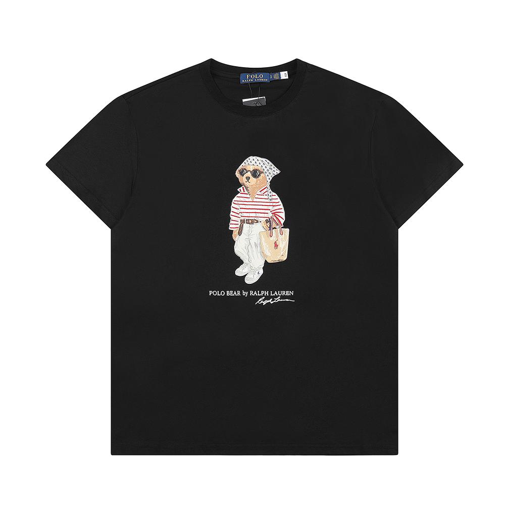 Ralph Lauren Summer Men's and Women's 100% Cotton Polo Bear T-Shirt with Fashion Striped Bear Print & Signature