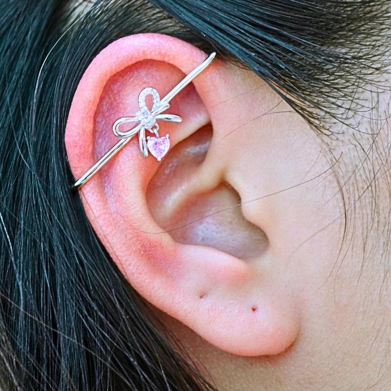 Hot Sale Trendy Women's 63mm 2.5g Long Barbell Industrial Piercing Jewelry Stud Earrings Zircon Alloy S925 Silver Bow Shape