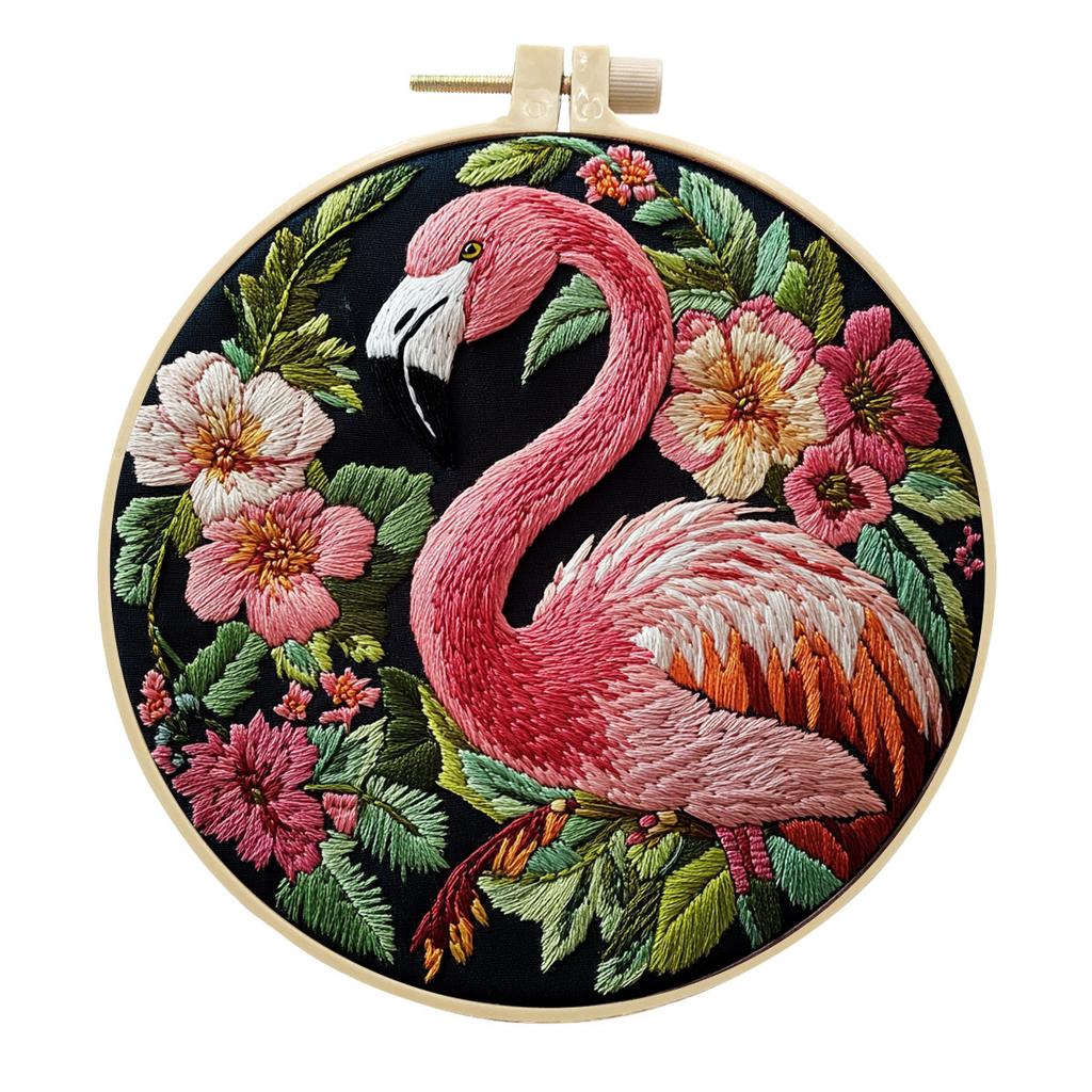 1 Stk. Flamingo- und Blumenmuster DIY Stickset für Anfänger
