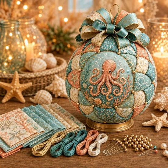 Therapeutic Assembly Activity Ocean Treasures DIY Patchwork Ball Ornament Kit, Nautical Dolphin Fabric Craft Making Natural Material Set,