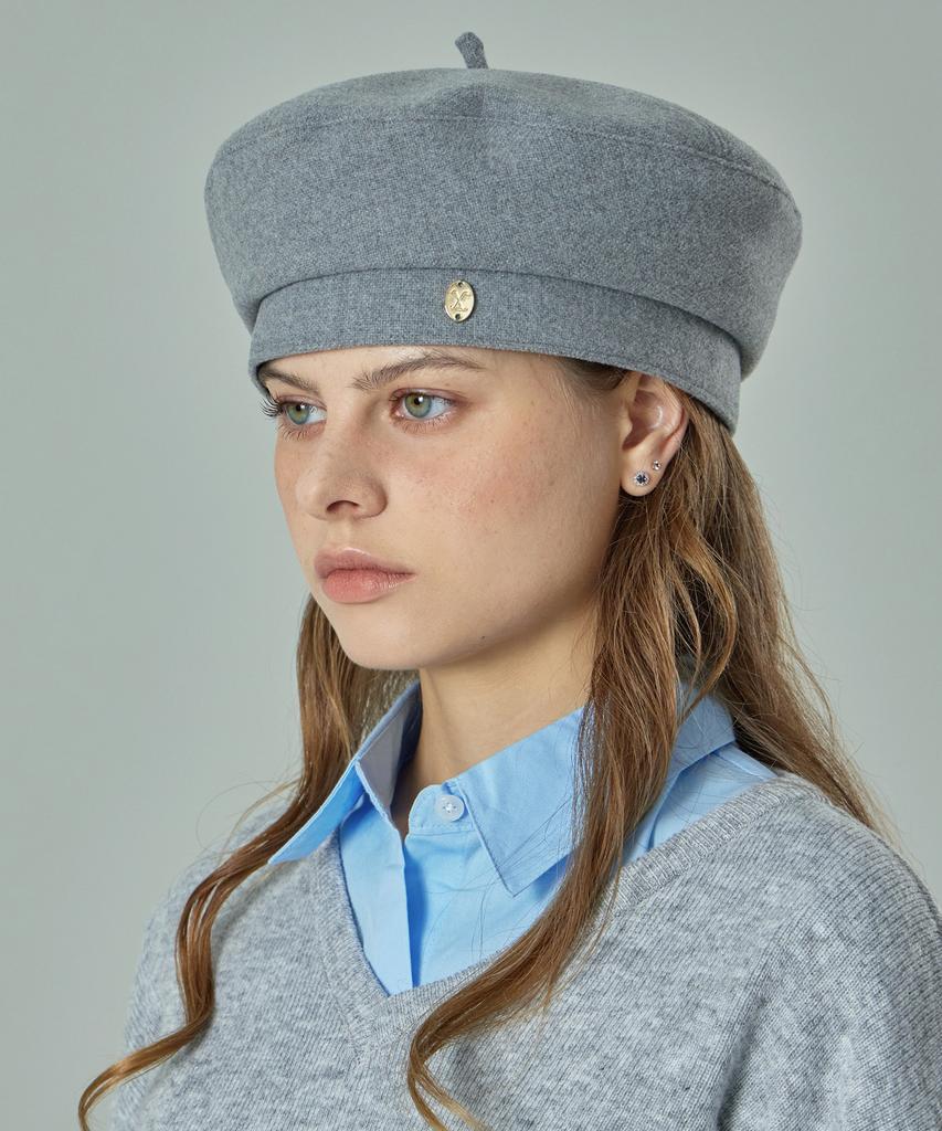 Bajal Va Curved Oval Metal Blended Beret Grey