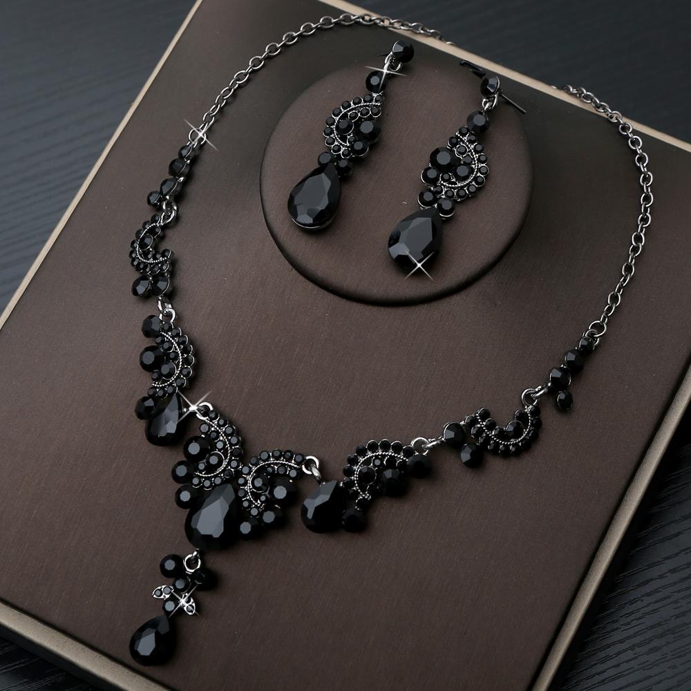 3pcs High-end Luxury Mysterious Black Droplet Gemstone Women's Necklace Dignified Elegant Banquet Dress Niche Design Jewelry Set