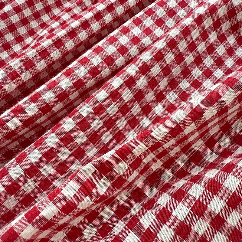 French Doll Collar Floral Embroidery Girls' Dress, Red Plaid, Short Sleeve, Sweet Summer Style