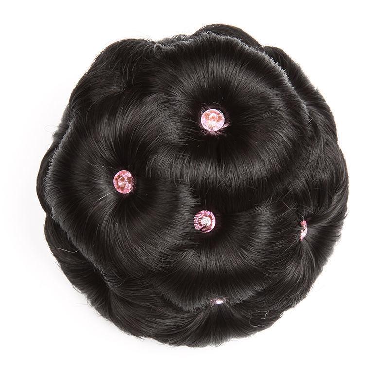 1Pc Synthetic Hair Bun Bud Hair Clips With Diamond Colorful Shiny For Women Ponytail Claw Clip Lifelike Hairpiece Styling Tools