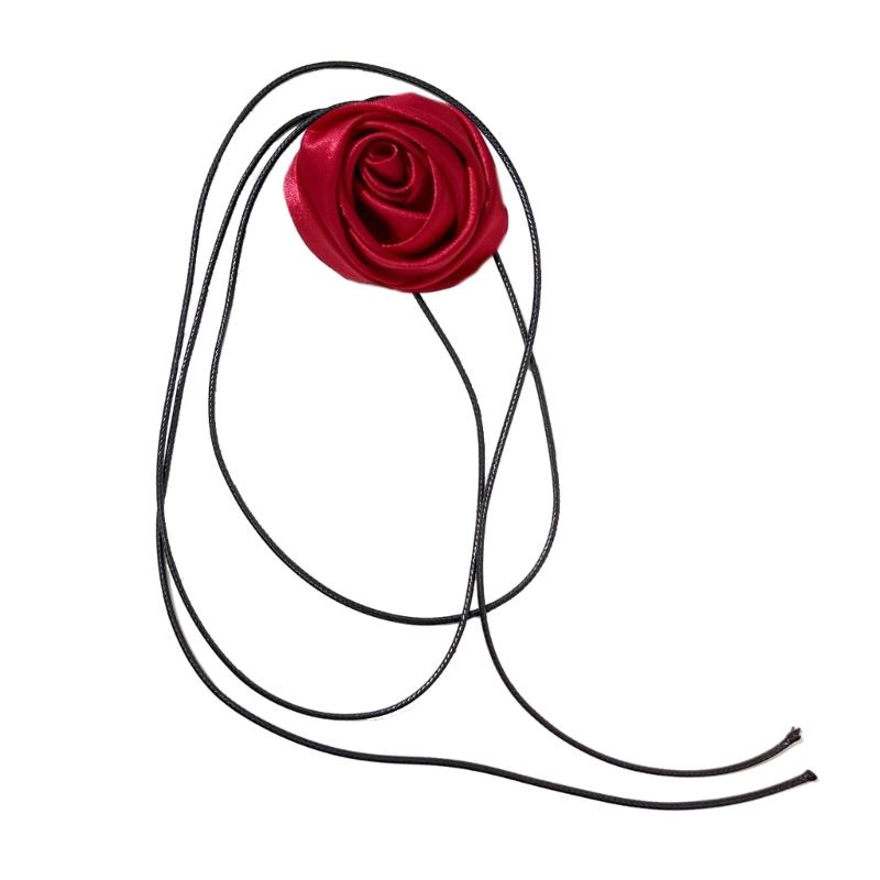 

Simple Rose Flower Neckband Choker Necklace Jewelry Women Clavicle Chain Necklace Temperament Long Lace up Neck Chain 1