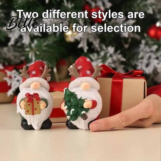 Indoor Christmas Decoration Gnome Figurine Resin Red Santa Dwarf Statue with Tree/Gift Box Festive Ornament for Showcase Tomte Swedish Nordic Table