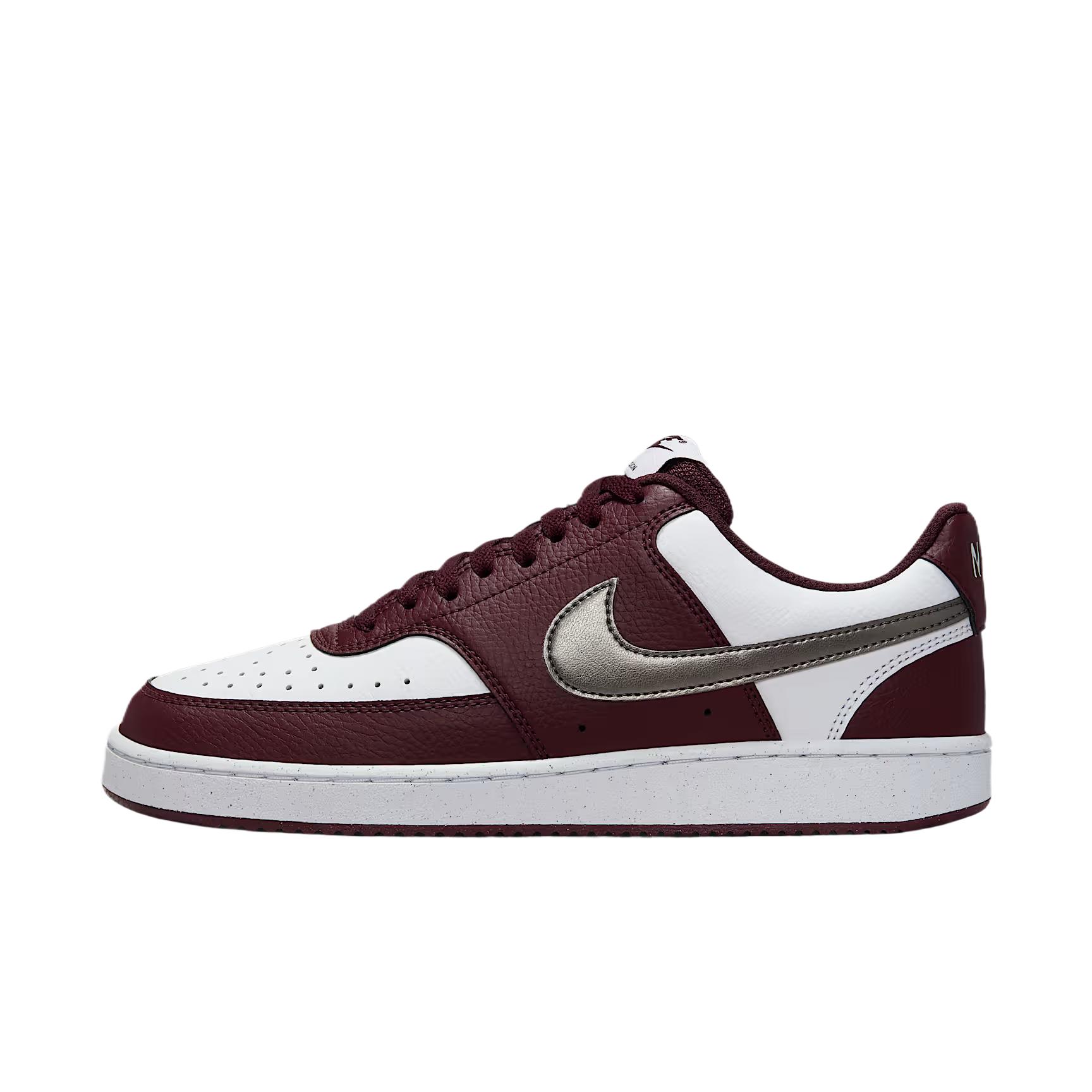 

Nike Court Vision Low Women White Burgundy Crush Metallic Pewter IM7647-100 EU 40.5