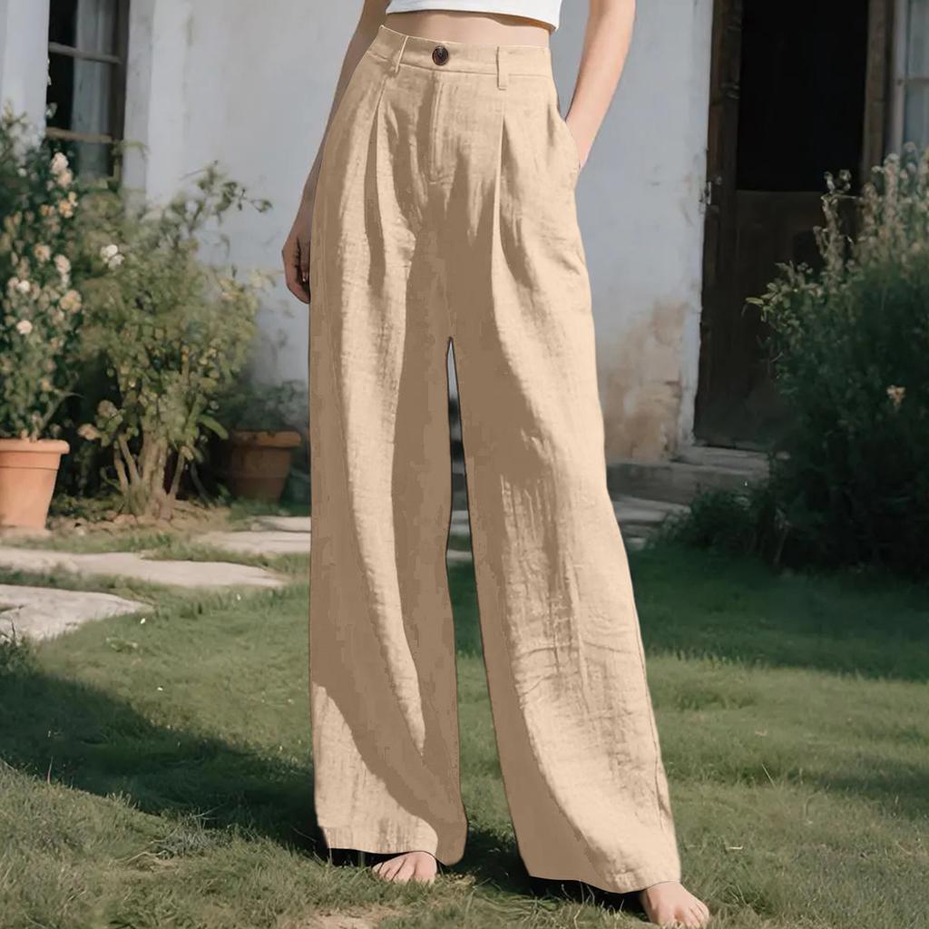 Ladies' Color Casual Fashion Breathable Loose Cotton And Linen Pants