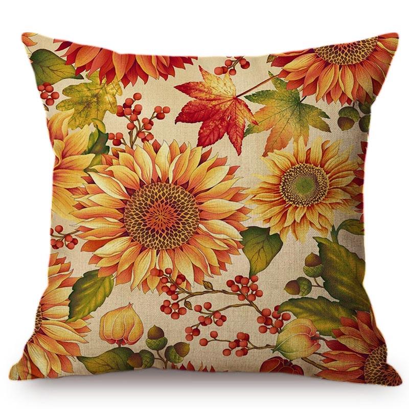 Nordic Yellow Sunflower Hand Painting Cushion Cover Rural Pastoral Pumpkin Vine Leaves Sofa Decoration Chair Pillow Case Cojines