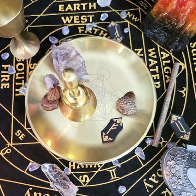 Pentagram Astrologia Świecznik Stół Ołtarz Płyta Płytka Wróżbiarstwo Okrągły Metalowy Taca Do Przechowywania Świecznik Taca Rytualna