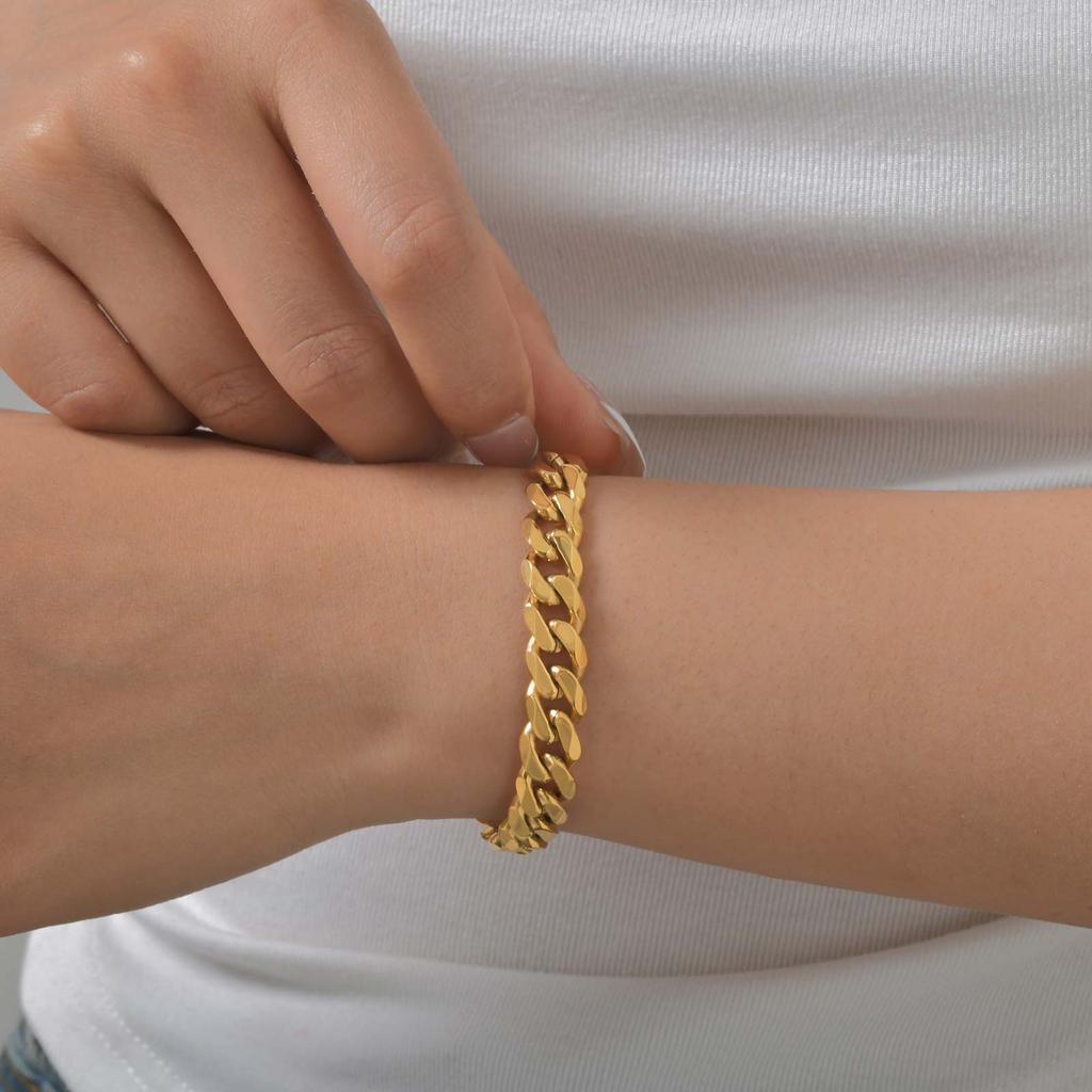 3/7/9MM Stainless Steel Chain Bracelet for Women,Gold Plated Four-sided Polishing Bracelets,Minimalist Jewelry Gifts