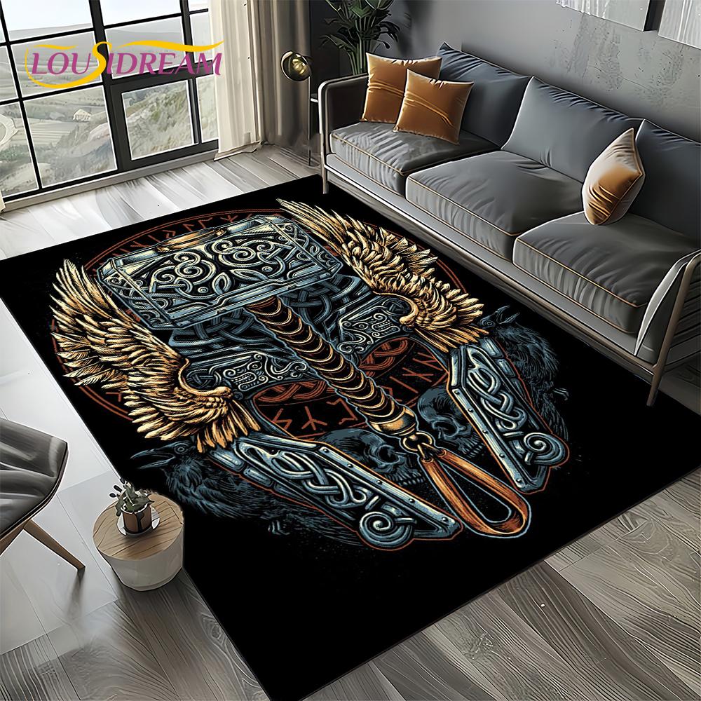 Odin Simbolo Vichingo Valknut Nordico Valhalla Tappeto Tappetino per Soggiorno Camera da Letto Casa Decorazione Divano, Tappeto da Area Tappetino Antiscivolo per Pavimento
