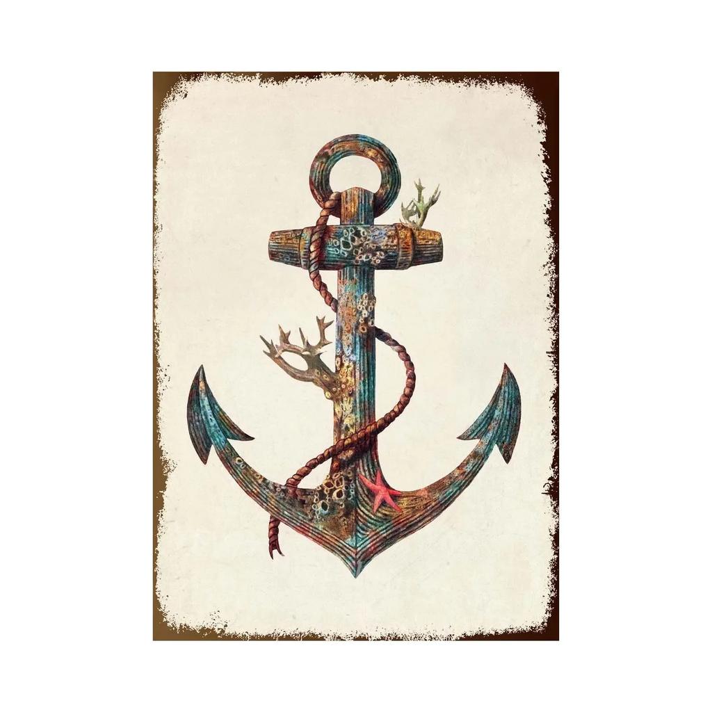 1pc Anchor Navigation Tin Sign Metal Signs Vintage Nautical Dream Art for Beach Beach House Seaside Man Cave Wall Decoration