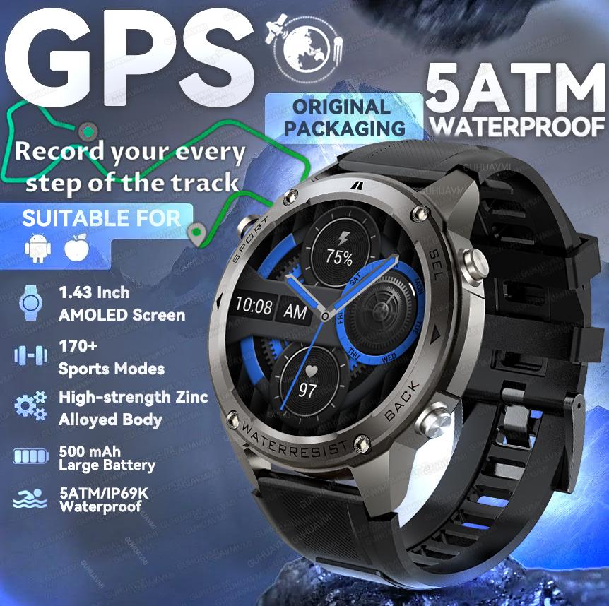 

New GPS smart watches Bluetooth Call Heart Rate Compass 5ATM Waterproof Sports smartwatch for men free gifts for new users Original packaging чорний