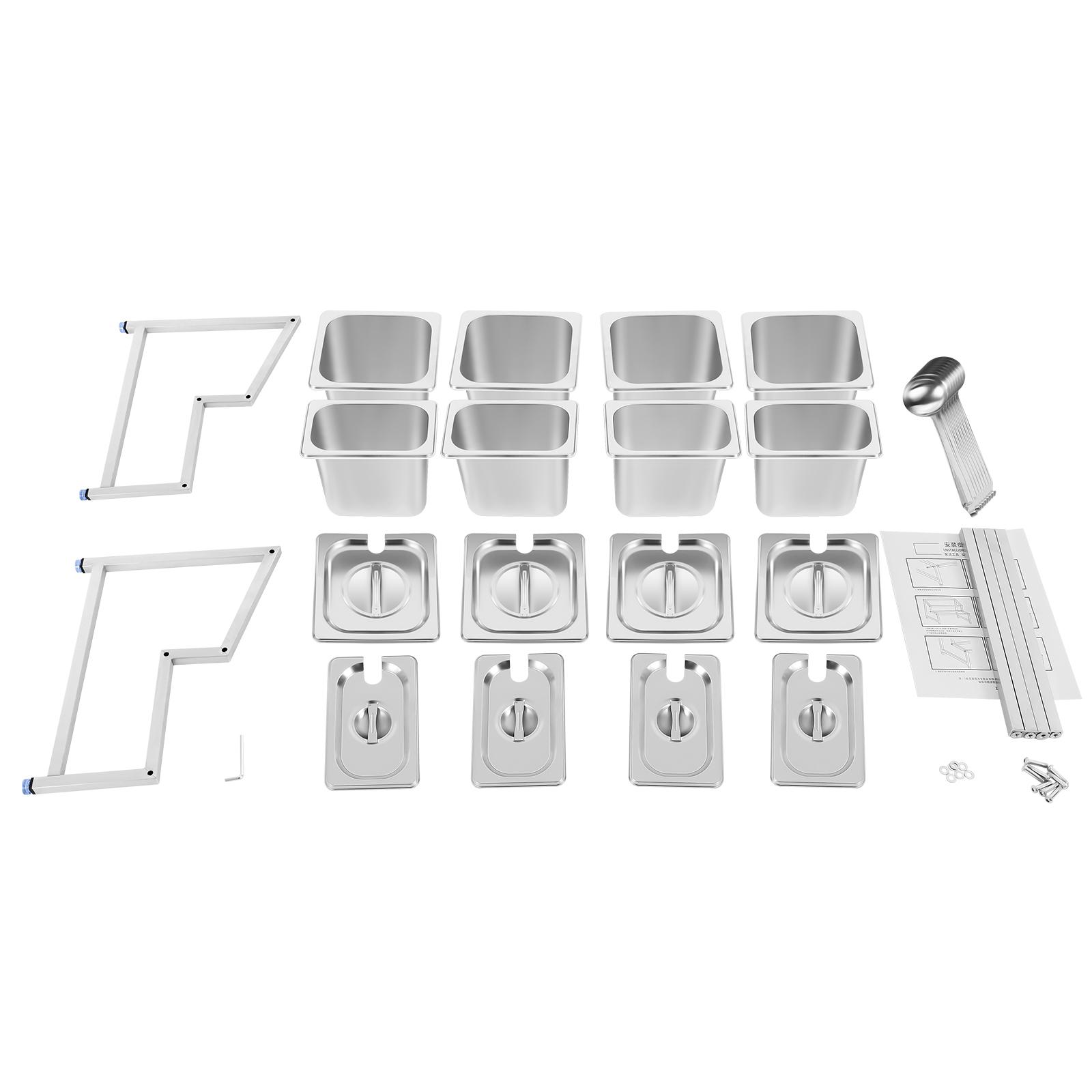 Stainless Steel Expandable Spice Rack, Adjustable 2-Tier Inclined Organizer Shelf with 8 Pans and Lids, Spice Rack Shelf серебряный