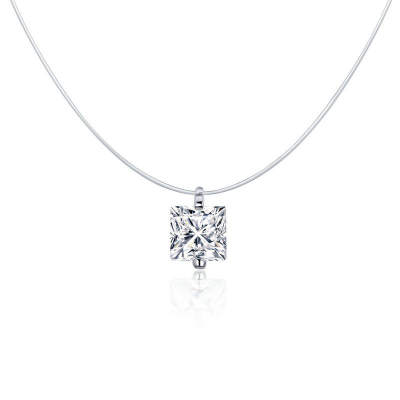 BAMOER Silver Invisible Chain Necklaces Pendants Rhinestone Choker Necklaces Transparent Fishing Line Collier Femme SCN332