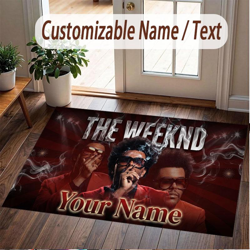 Benutzerdefinierter Kristall-Samt-Teppich mit Namen, The Weeknd Bequeme rutschfeste Fußmatte für die Raumdekoration 40cmx60cm