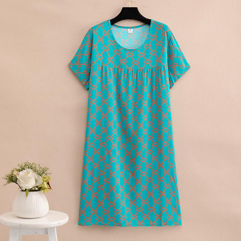 Mom summer dress medium and long pure cotton silk nightdress year-old new Chinese women's knee skirt