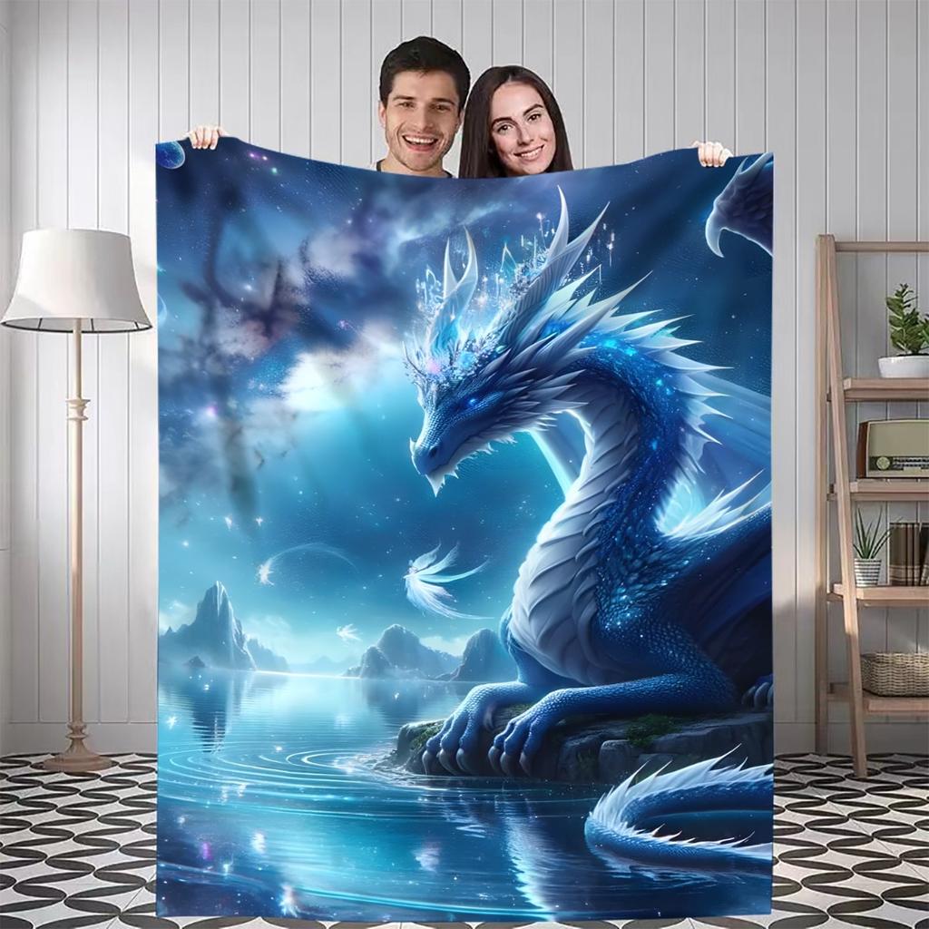 1pc Dream Dragon Blue Dragon Throw Blanket - Soft Flannel All-Season Warmth, Mystical dragon pattern with, Lightweight for Home
