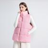 Women's autumn and winter sleeveless cotton clothes medium and long stand-up collar thermal down cotton vest thickened vest jacket