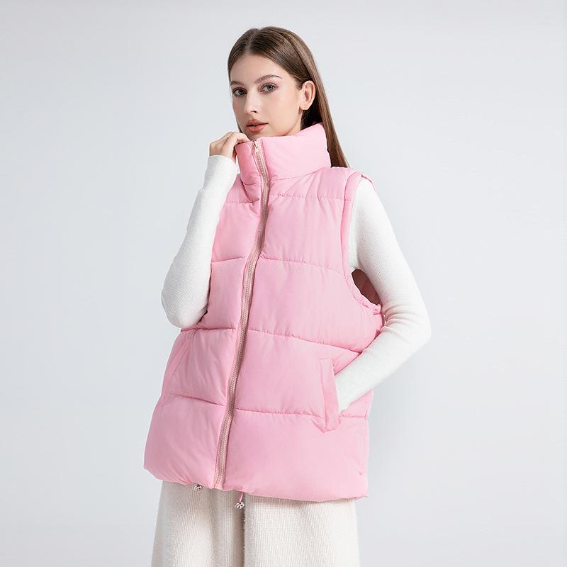 Women's autumn and winter sleeveless cotton clothes medium and long stand-up collar thermal down cotton vest thickened vest jacket