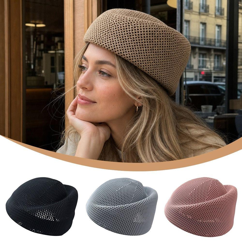 Breathable Mesh Berets Cap Summer Knit Beret Elegant Painter Hat Outdoor