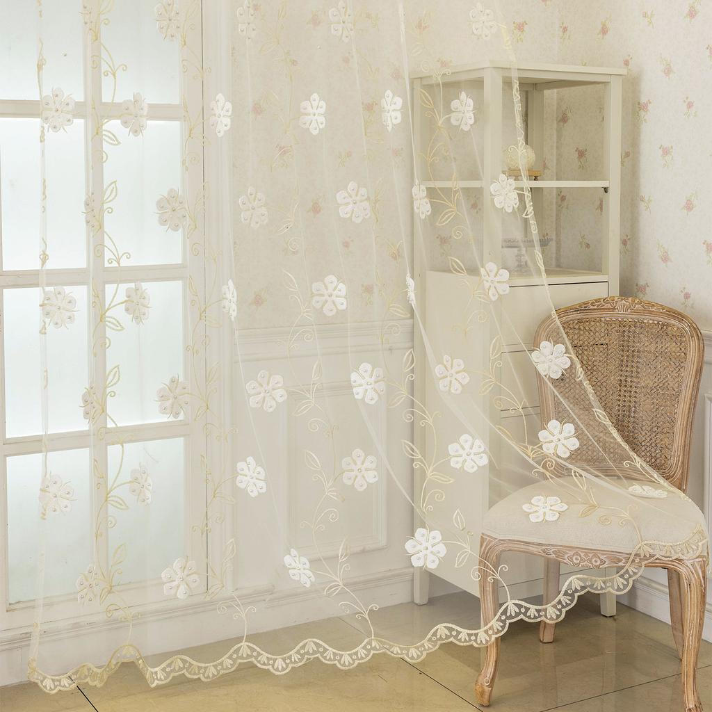 Perdele Transparente Brodate, Poliester, Țesătură Semi-Transparentă, Neforate, Top cu Capse, Lavabile la Mașină pentru Dormitor, Living, Balcon, Birou