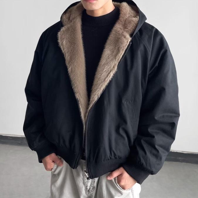 American High Street Hooded Cotton Jacket - Men's Winter Fur Collar Outerwear
