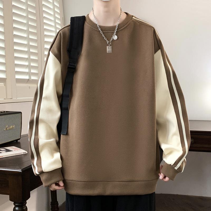 

Men s Plus Size Color Block Hoodie - Spring & Autumn Round Neck Long Sleeve T-Shirt Inner Base Layer with Printed Outerwear. 3XL