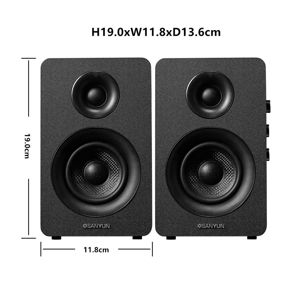 Sanyun SW208 Active Bluetooth Bookshelf Speakers 60W Carbon Fiber Speaker Unit DAC Dynamic 3D Surround Sound Computer PC Monitor Gaming Speakers 3"