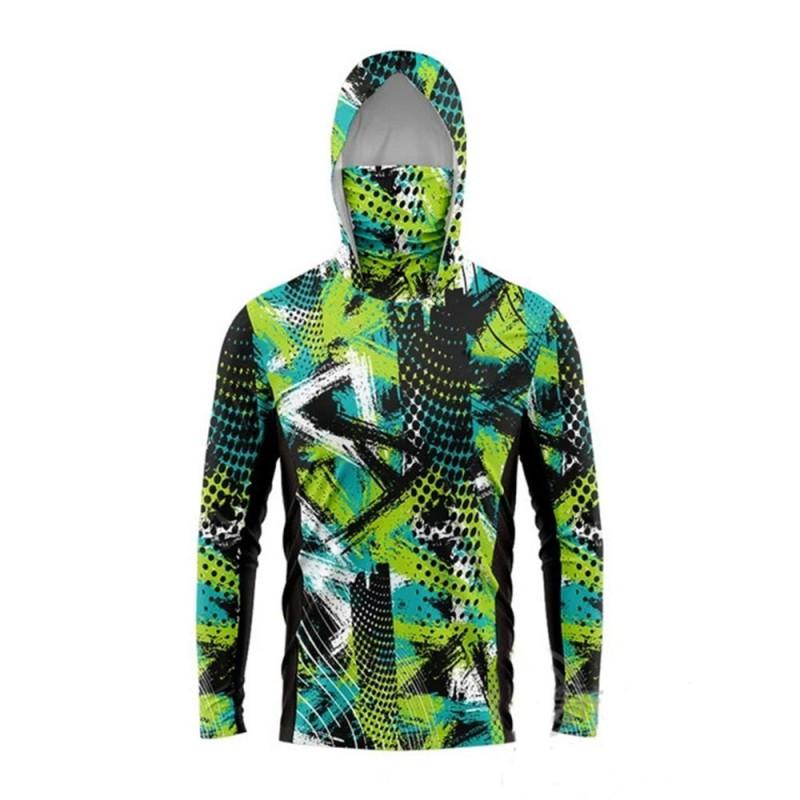 Lightweight Ice Silk Fishing Shirt With Hood Face Cover Long Sleeve UV Protection Quick Dry Outdoor Fly Apparel