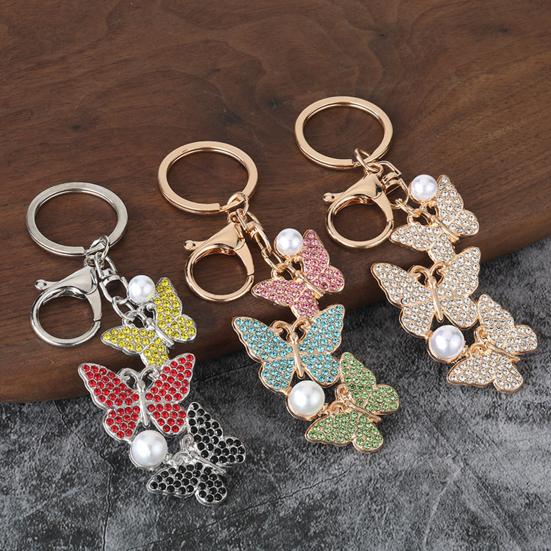 Keychain Pendant Rhinestones Inlaid Imitation Pearls Butterfly Charm Key Holder Car Bag Charm Small Accessory