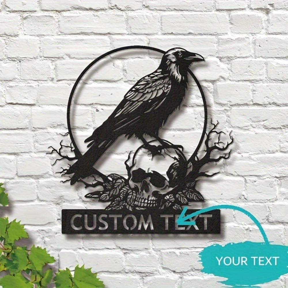 Crow Skeleton Metal Wall Art Halloween Decor Gothic Home Sign Garden Porch