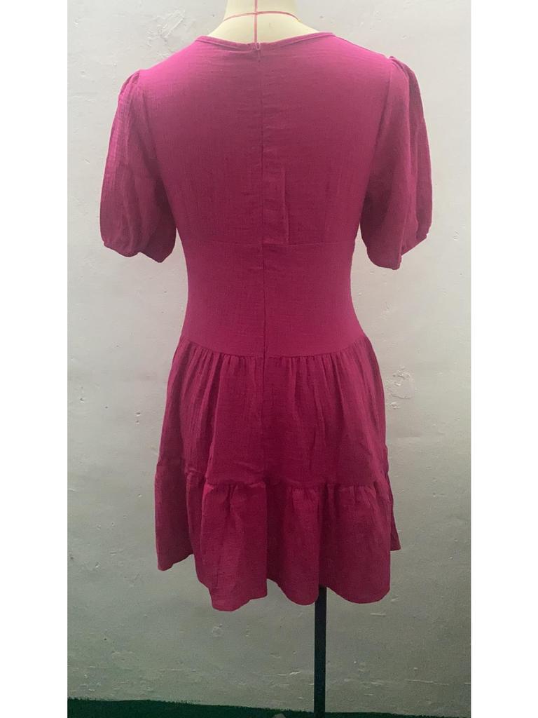 V Neck Solid Color Dress Slim Fit High Waist Dress Elegant Half Sleeve Dresses Causal Women Dress