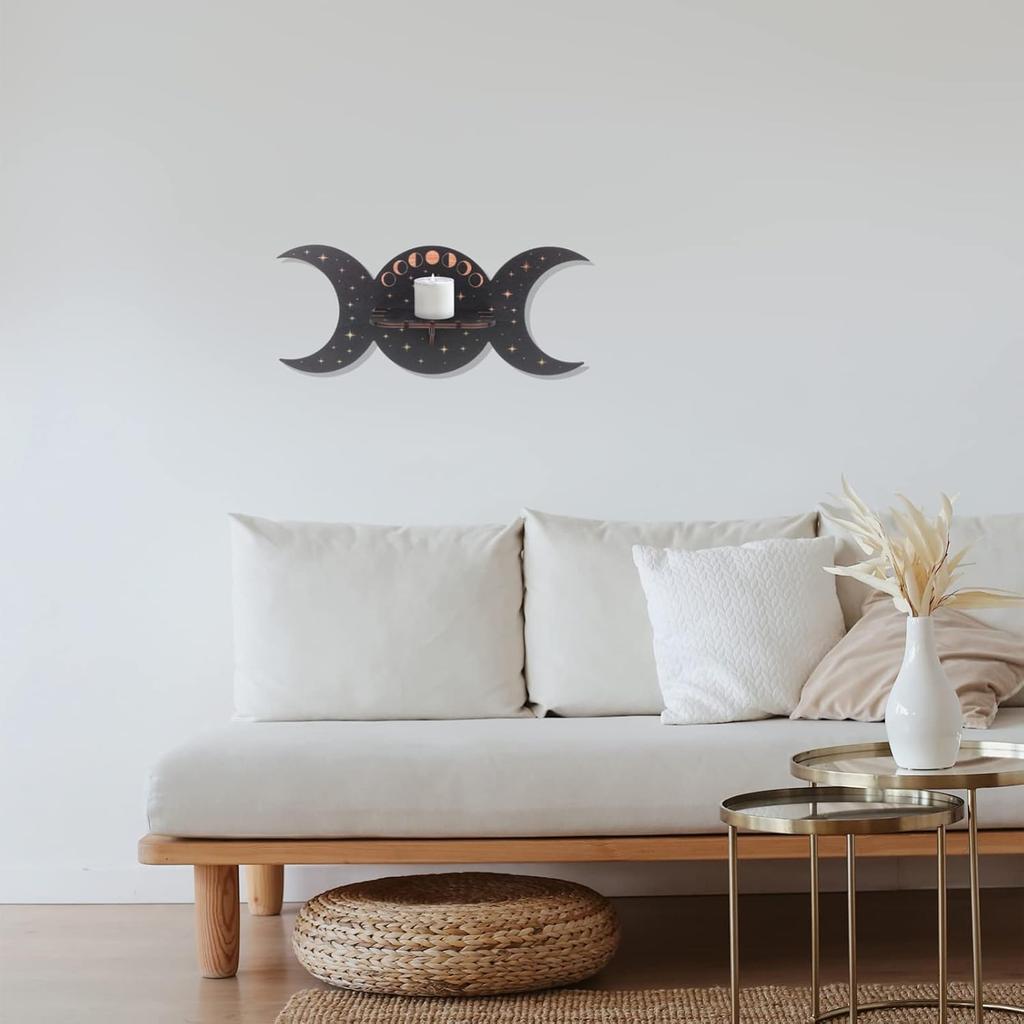 Mondphasen Kristall-Displayregal Wandmontiertes Regal für Heimdekoration Zarter Holzständer für Kristalle Schmuck und Partyzubehör Mysteriös