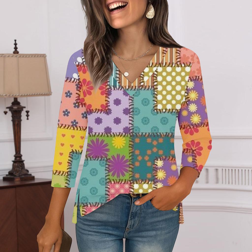 3/4-Ärmel-Shirts für Damen Print Grafik-T-Shirts Blusen Lässig Übergröße Basic Oberteile Pullover