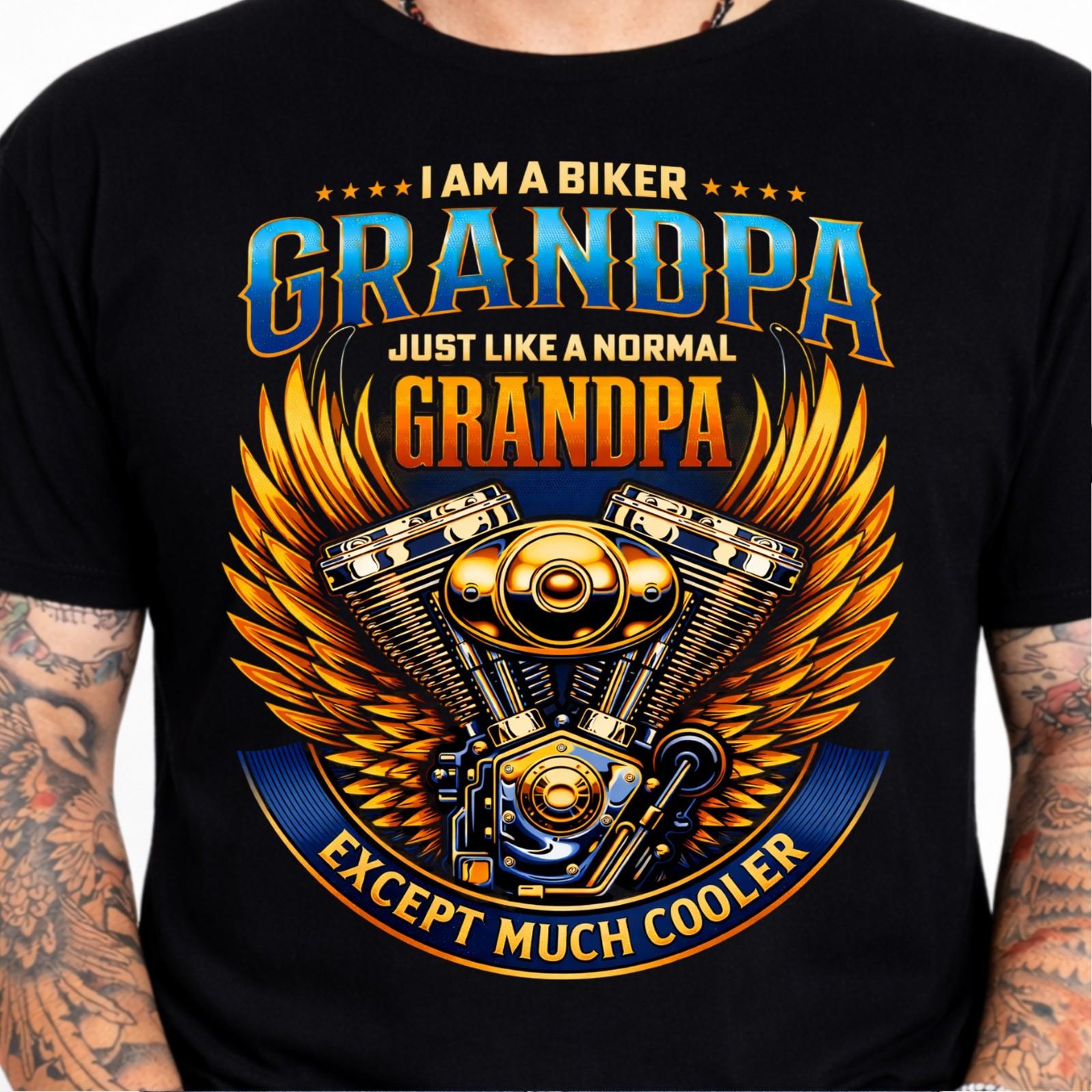I Am a Biker Grandpa Just Like Normal Except Cooler Funny Motorcycle Graphic Tee XL