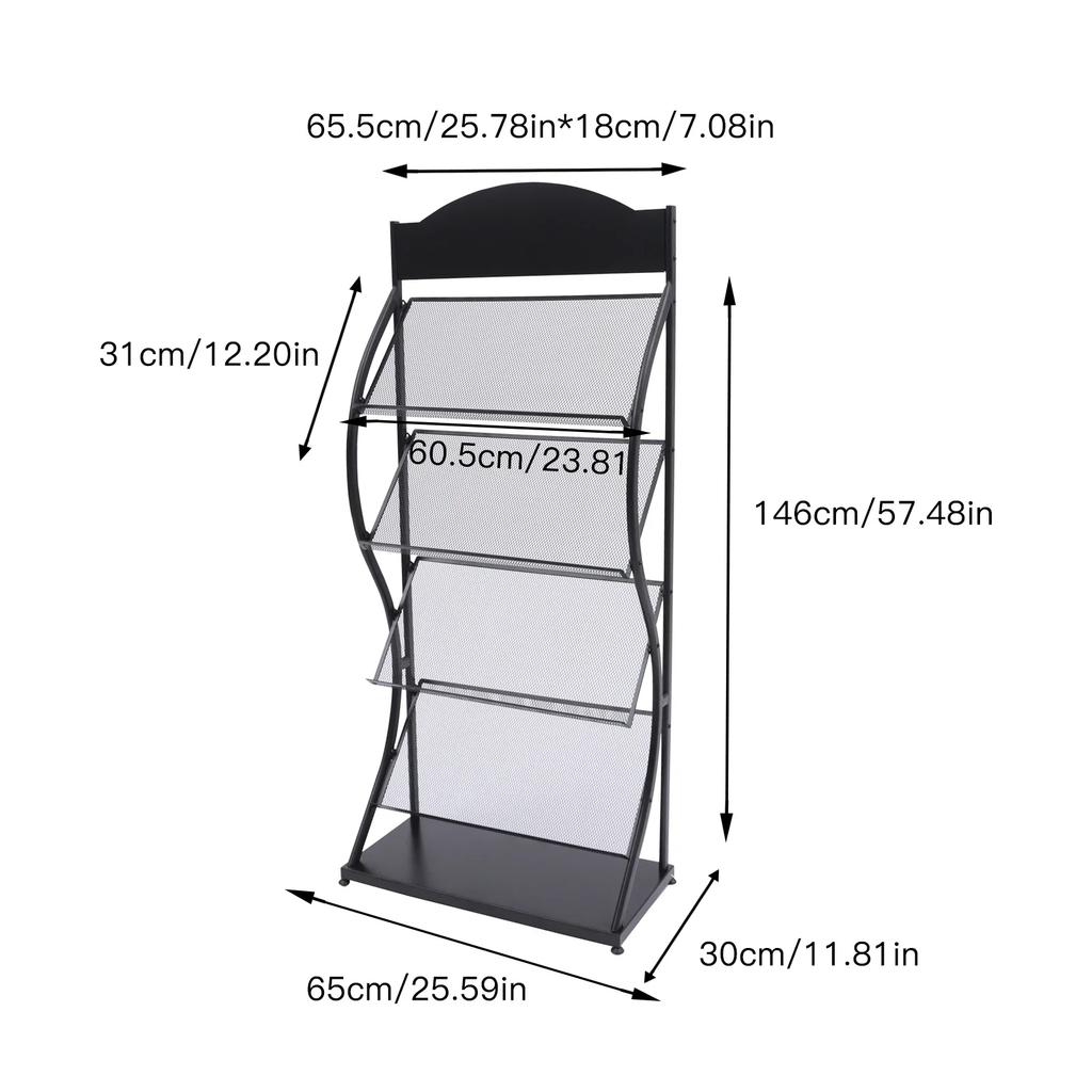 4 Pockets Floor Standing Magazine Brochure Holder, A4 Brochure Display Stand Book Literature Floor Display Stand Literature Rack