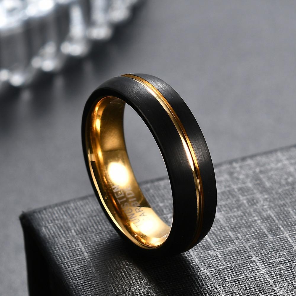 Čierny Zlatý 6MM Tungstenový Oceľový Prsteň Titánový Svadobný Prsteň Unisex Módne Šperky
