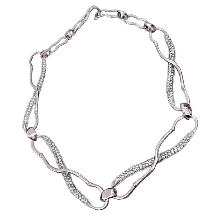 

Delicate Alloy Chain Necklace Layering Neckchain Feature Intricate Geometric Design And Rhinestones Embellishments серебряный