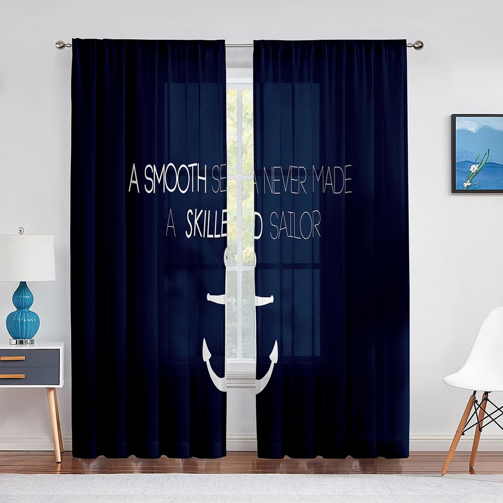 Nautical Anchor Rustic Grey Wooden Sheer Window Curtains Bedroom Modern Chiffon Drape Tulle Living Room Kitchen Voile Curtain
