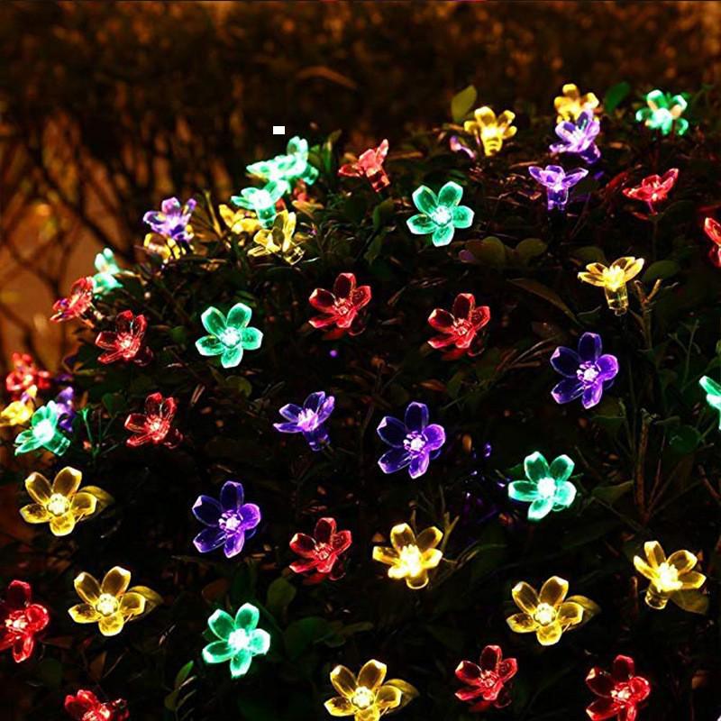 Solar LED Cherry Blossom String Lights - Flower Shape Garden Decor Fairy Lights разноцветный