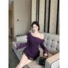 Velvet Lace Swing Collar Slim Fit Women's Long Sleeve Irregular Top