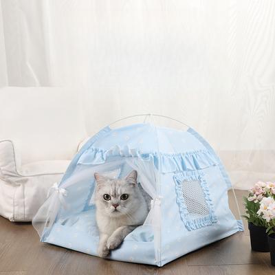 Summer Pet Semi-enclosed Tent Breathable Cat Kennel Kennel Outdoor Blue Floral Tent Foldable
