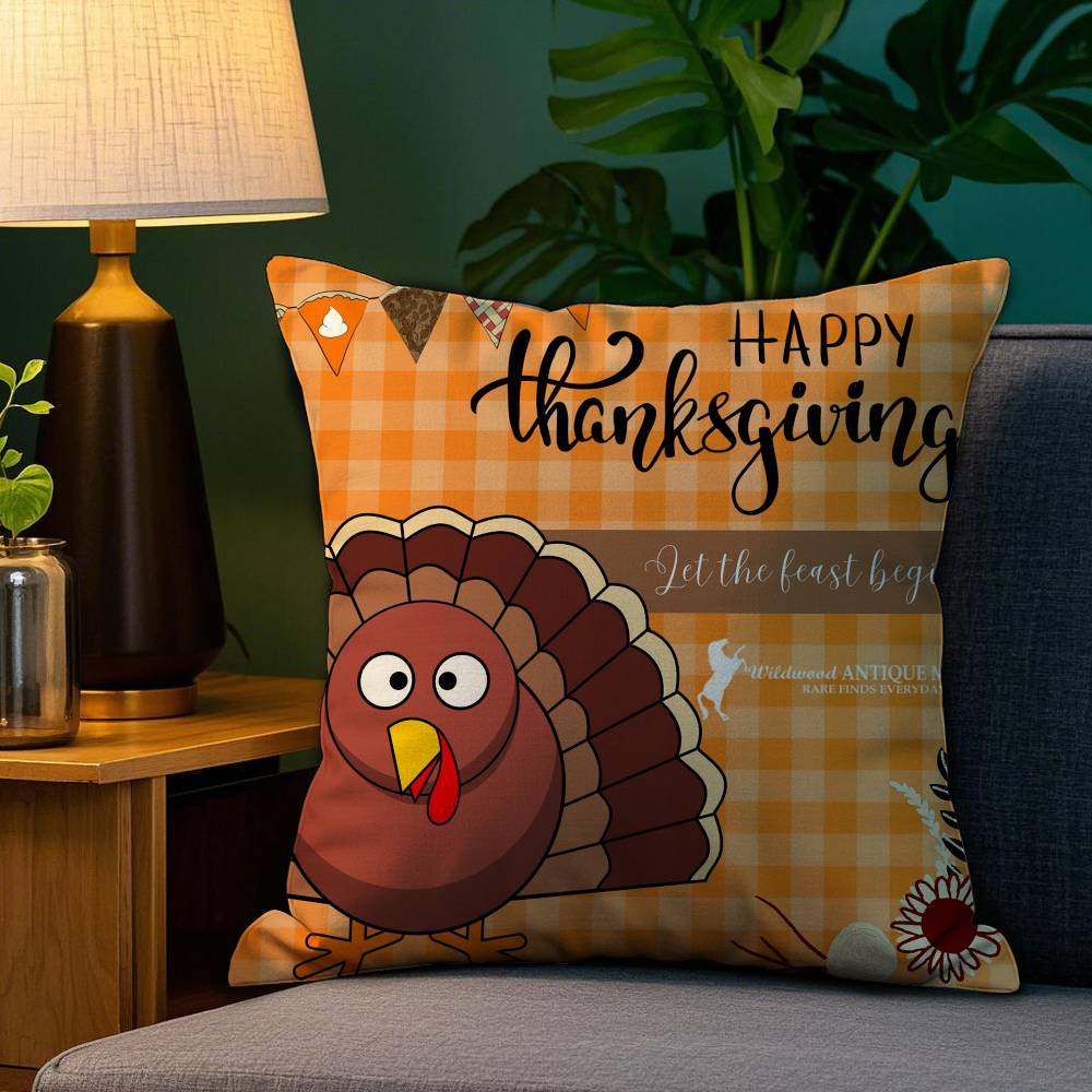 Thankful Festival Turkey Pillow Case Plush Fabric Soft Double Sided Print Sofa Cushion Cover Throw Pillow Covers