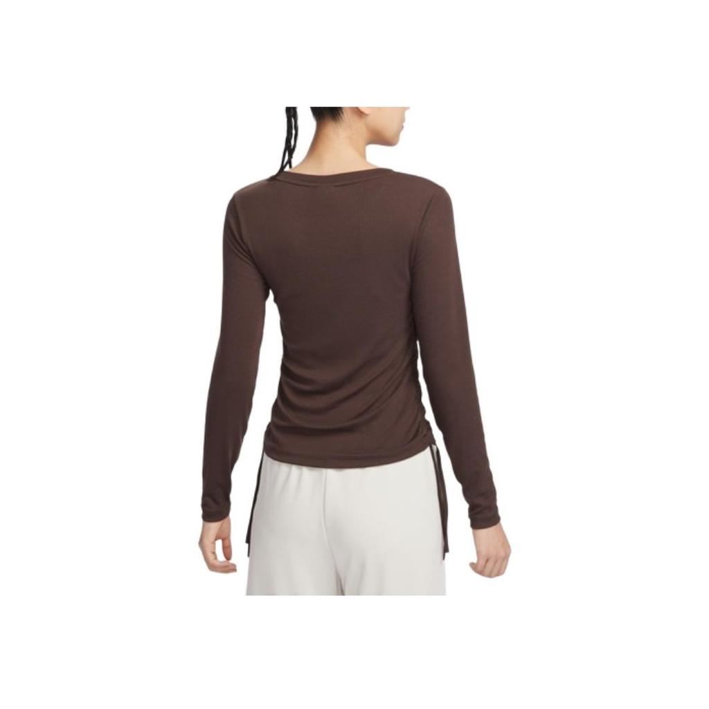 Nike T-shirt damski z długim rękawem i okrągłym dekoltem z nadrukiem logo Brązowy FB8718-237