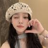 Thin Hollowed Out Beret Breathable Crochet Knitted Cap Painter Hat Flower Hat  Girls