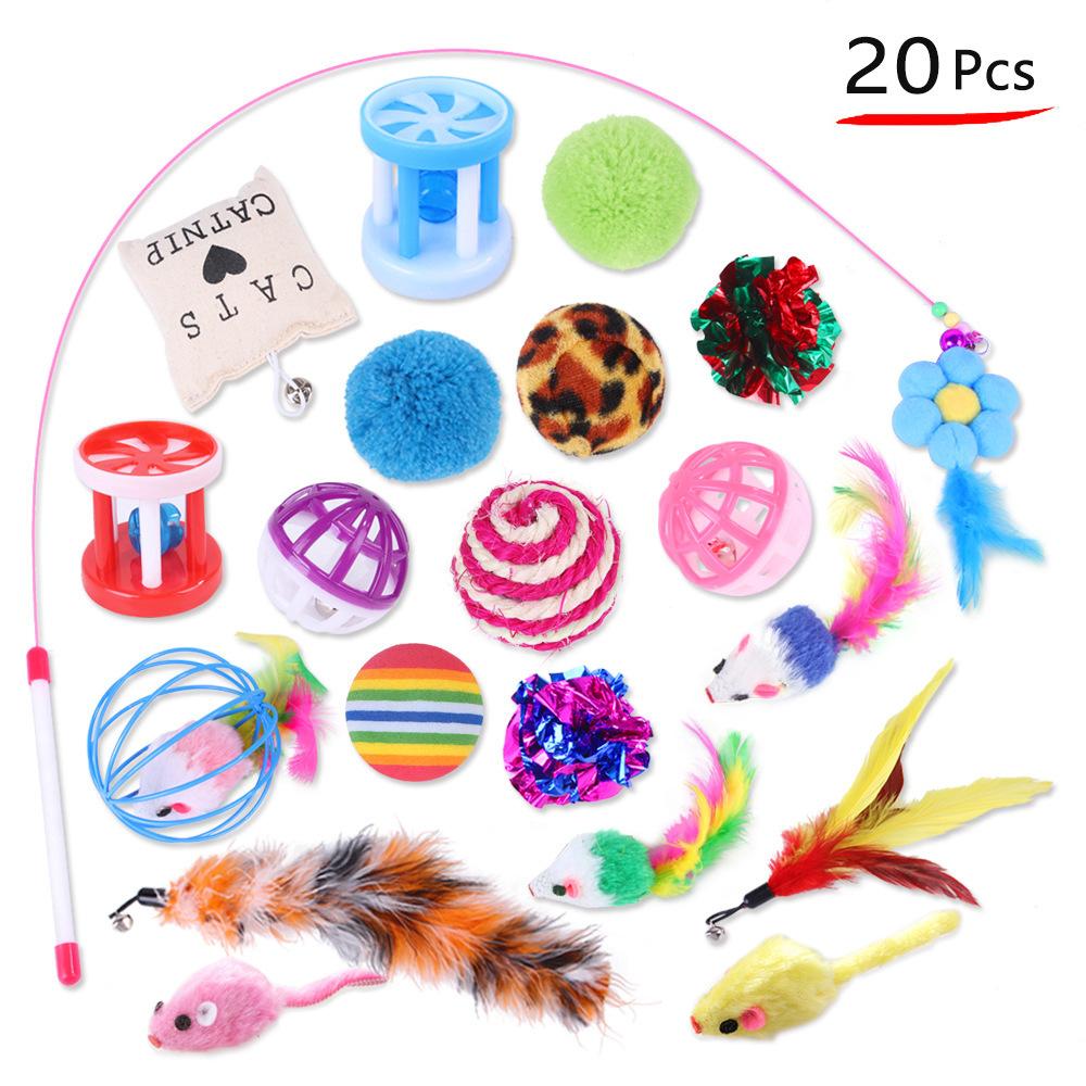 Pet Cat Toy Set 21 Pieces Cat Channel Teaser Cat Stick Plush Mouse Combination Toy