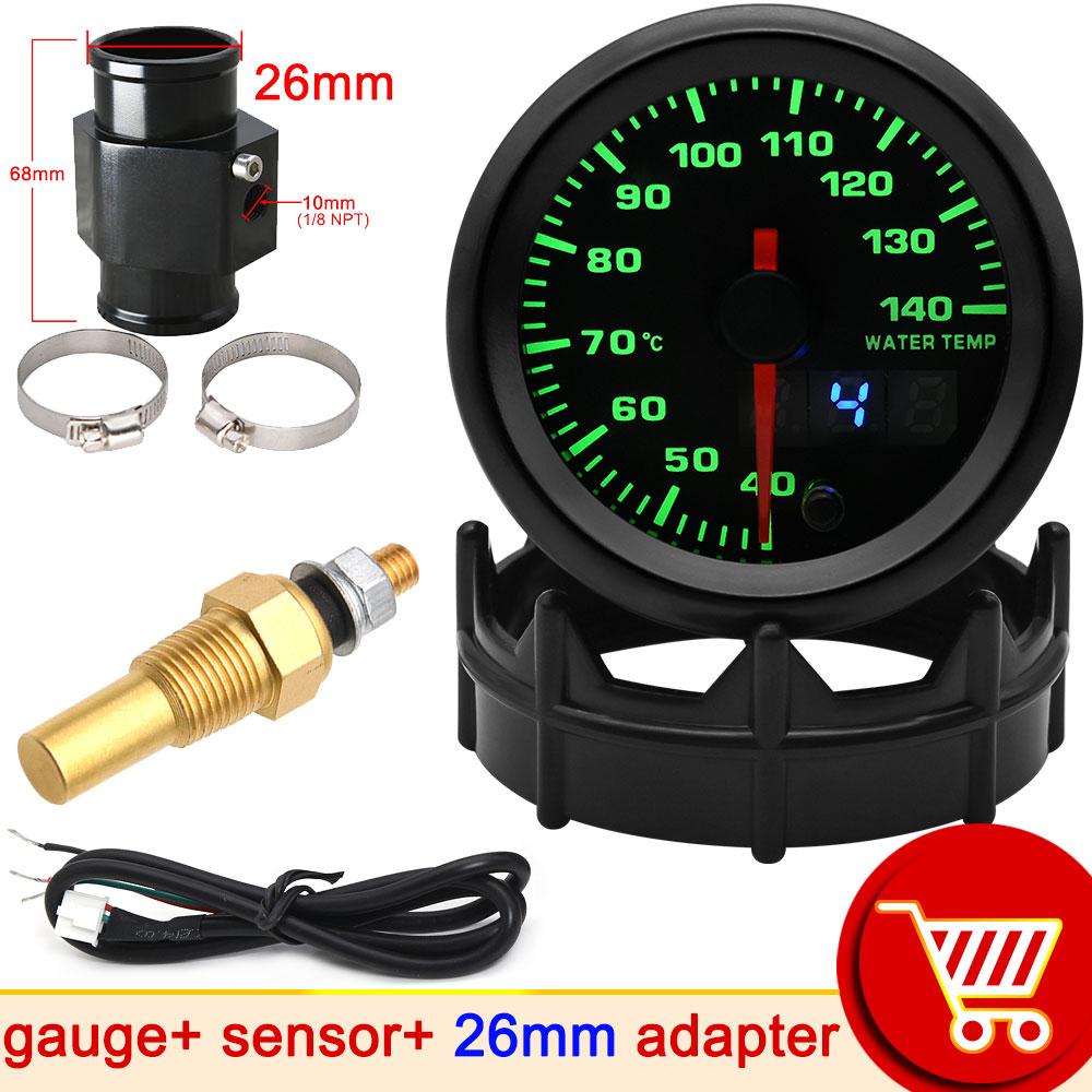 AD 52mm Car Water Temperature Gauge 40-140 Celsius 7 Colors Backlight Water Temp Joint Pipe Sensor Adapter Water Unit Sender