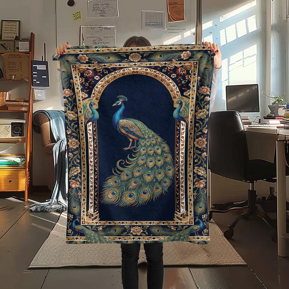 1Pc Peacock Print Flannel Blanket, High quality Comfortable for All Seasons, Home Decor, Warmth and Comfort, Perfect for Christmas Gifts W118